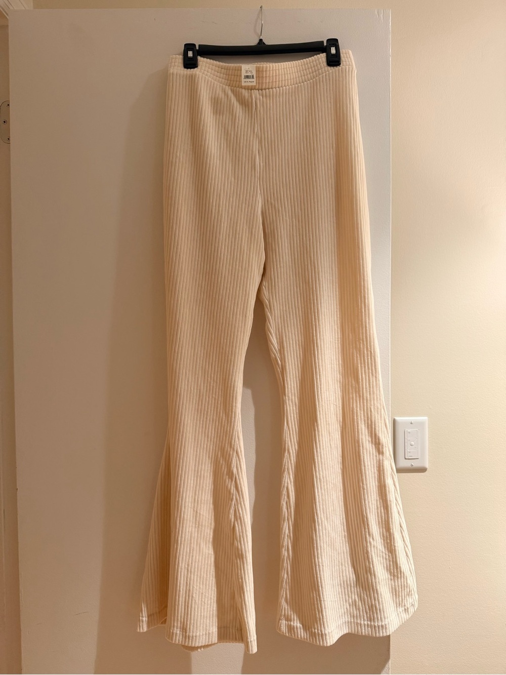 Aerie velour Ribbed Flare Pants in Cream - Women's Comfortable Stretch Trousers